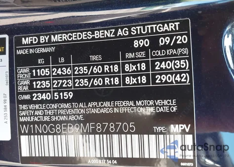 2021 Mercedes-Benz Glc 300 4Matic Suv из США, поврежденный, VIN W1N0G8EB9MF878705